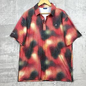HRESKI Men Size XL Abstract Pattern Polo Shirt Short Sleeve Stretch Golf Casual